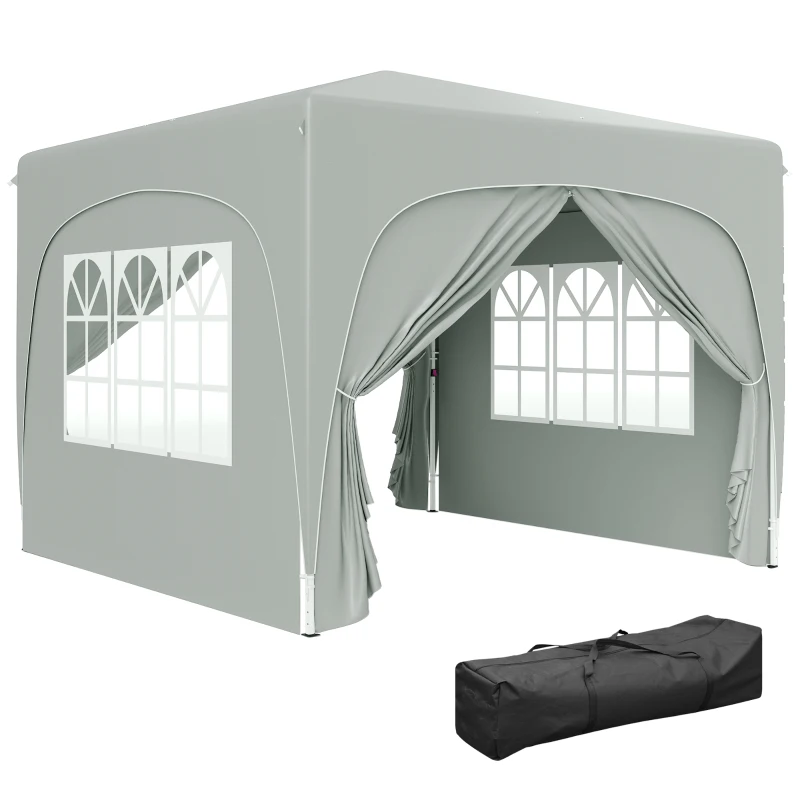 Outsunny Pavillon 3 x 3 m, Tente de jardin pop-up avec parois latérales et sac de transport, UPF50+, réglable en hauteur, Sable