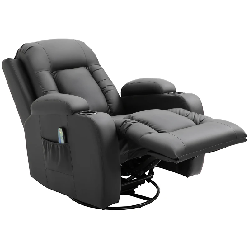 HOMCOM Poltrona Relax Reclinabile con 8 Punti Massaggio e Telecomando in Similpelle, 85x94x104cm, Nero