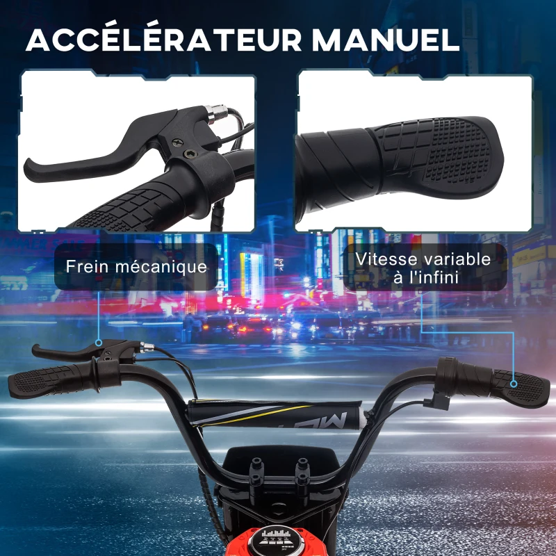 HOMCOM Moto cross électrique pour enfant, effets sonores, 2 vitesses 8 et 16 km/h, batterie 12V, moteur puissance 350 W, rouge(m-4)