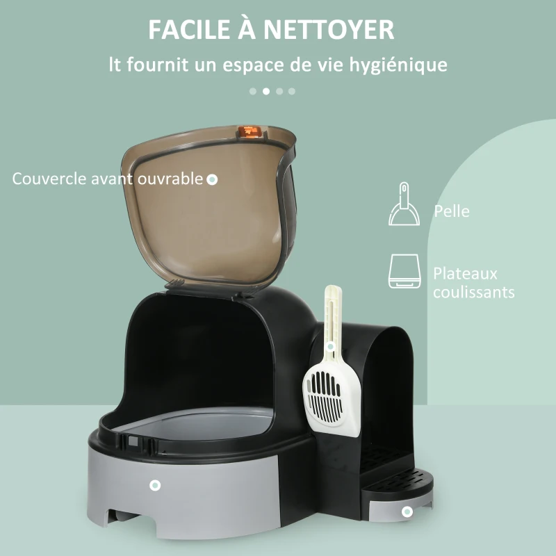 PawHut Maison de toilette, bac à litière fermé pour chat compartiment inférieur amovible pour un nettoyage facile pelle inclus