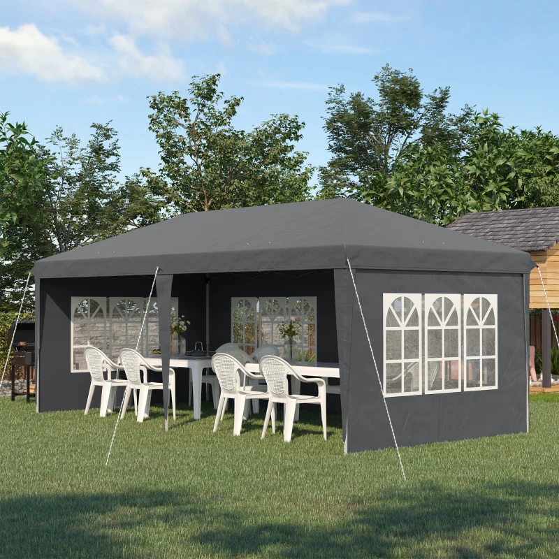 Outsunny Tonnelle pop-up pliante - tente de réception - 3 x 6 m 3 cotés démontables gris