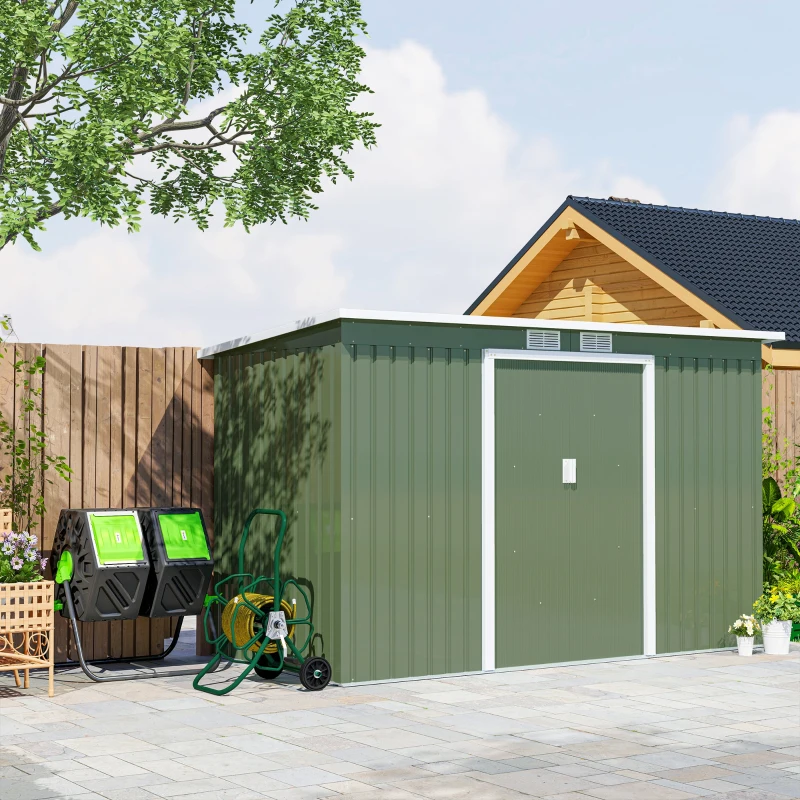 Outsunny Abri de Jardin 3,6 m² Remise à Outils avec kit de fondation en Acier galvanisé avec Portes coulissantes Vert clair(m-9)