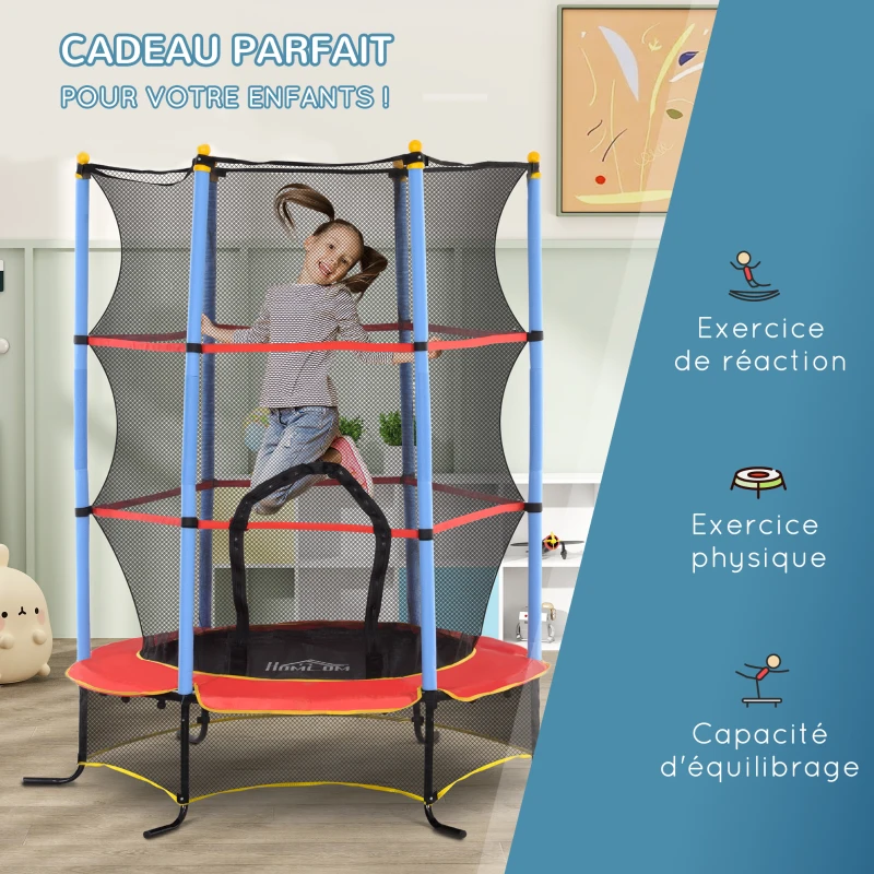 HOMCOM Trampoline Enfant Ø 1,75 × 1,90H m Filet de sécurité Porte zipée Couvre-Ressorts 6 poteaux rembourrés Noir Rouge Bleu