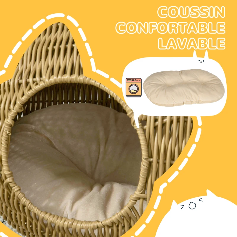 PawHut Panier chat lit surélevé cosy maisons et dômes niche grotte à chats grand confort dim. 55L x 36l x 42H cm coussin inclus