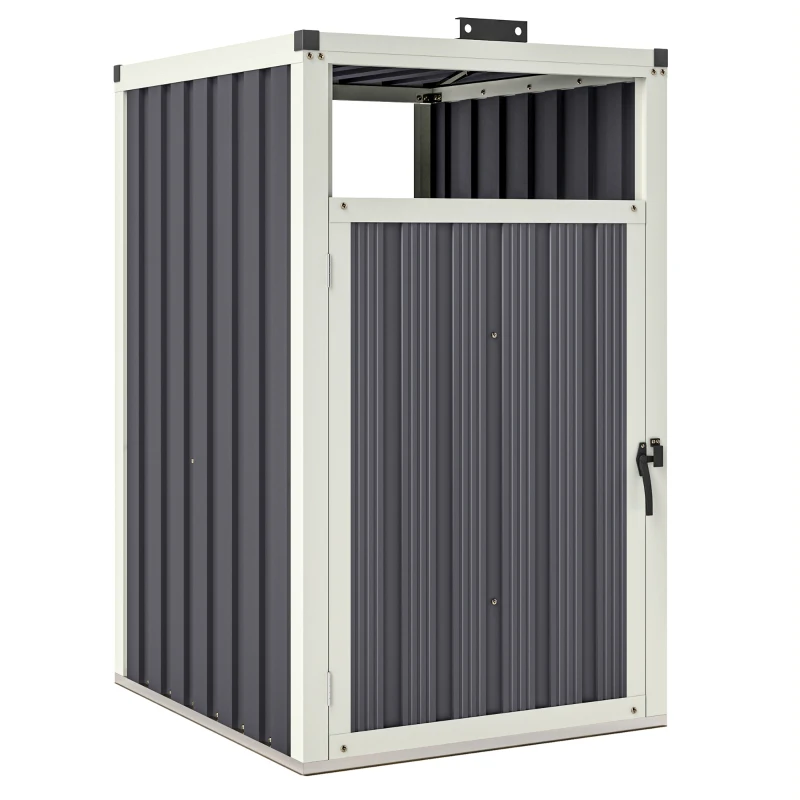Outsunny Abdeckung für 1 Abfalltonne 240L Außenabdeckung 180° klappbarer Deckel feuerzinkter Stahl 73 x 81 x 122 cm dunkelgrau