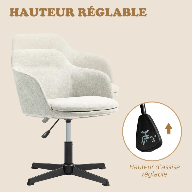 HOMCOM Chaise fauteuil de bureau pivotante en tissu avec hauteur réglable, pour bureau ou chambre, beige