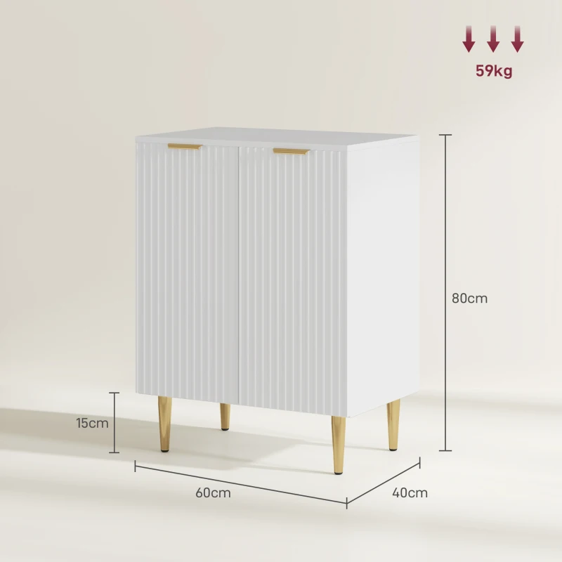 HOMCOM Buffet cuisine meuble de rangement avec 2 portes étagère réglable pieds métalliques surélevés 60 x 40 x 80 cm blanc