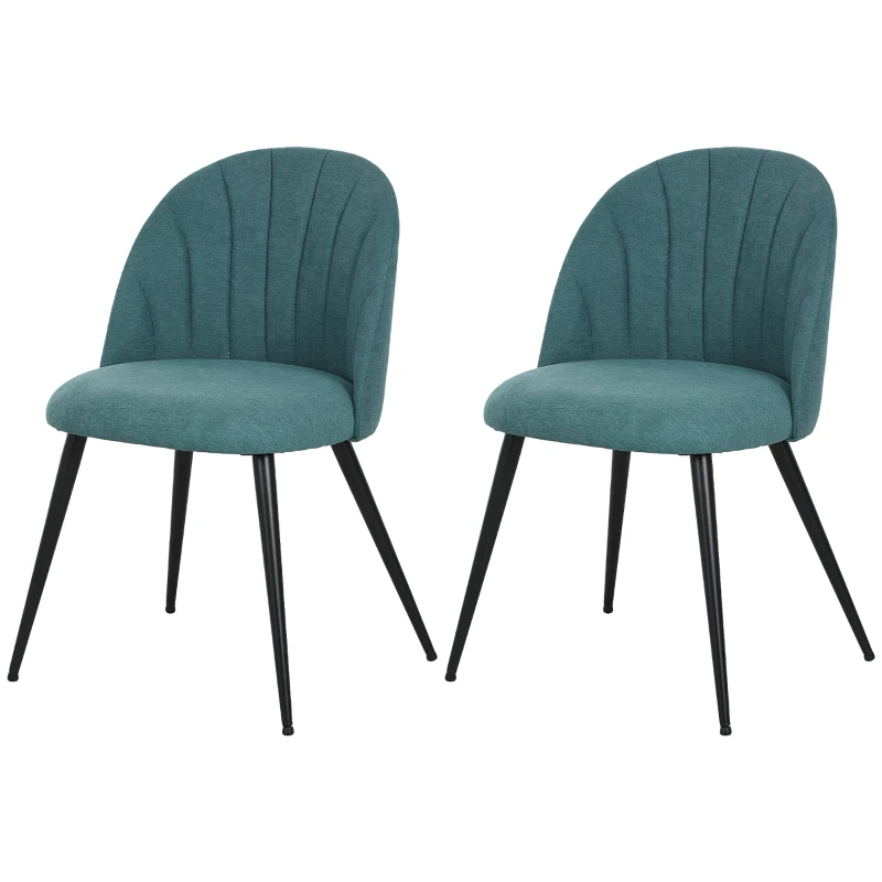 HOMCOM Dining Chairs Set of 2, Modern Upholstered Kitchen Chairs with Metal Legs, Shell Backrest and Padded Seat for Dining Room, Bedroom, Living Room, Vanity, Green
