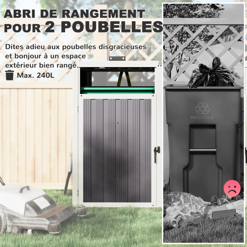 Outsunny Abri pour 2 poubelles 240L cache poubelle extérieur couvercle relevable 180° acier galvanisé 146x81x122cm gris foncé