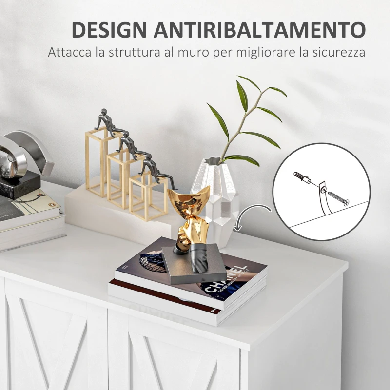 HOMCOM Mobile Multiuso in MDF a 4 Livelli con 2 Ripiani Regolabili e 5 Gambe, 120x37x75 cm, Bianco