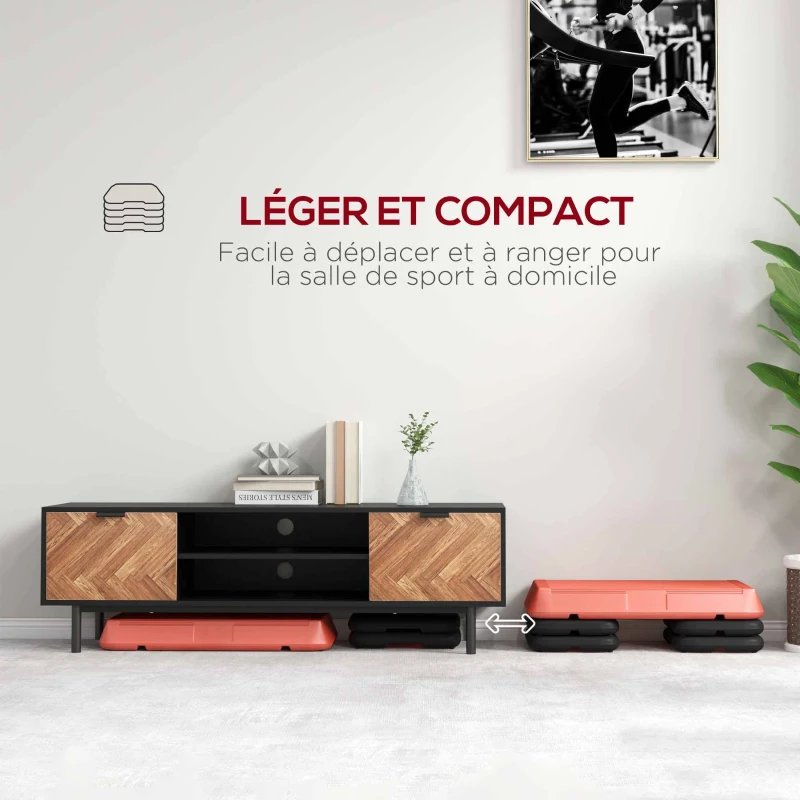 SPORTNOW Stepper aérobic fitness hauteur réglable 3 niveaux 10/15/20 cm surface antidérapante plastique, rouge