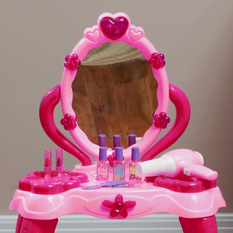 AIYAPLAY Coiffeuse pour enfants de 3 à 6 ans avec tabouret miroir 15 PCS, table de maquillage avec lumière musique sèche-cheveux