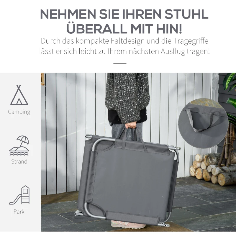 Outsunny Sonnenliege, klappbar, verstellbare Rückenlehne, rostfreier Metallrahmen, 187 x 55 x 24, Grau