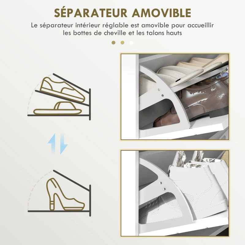 HOMCOM Meuble à chaussures 4 abattants, avec étagère réglable, rangement chaussure 106 x 24 x 102 cm, blanc(m-6)