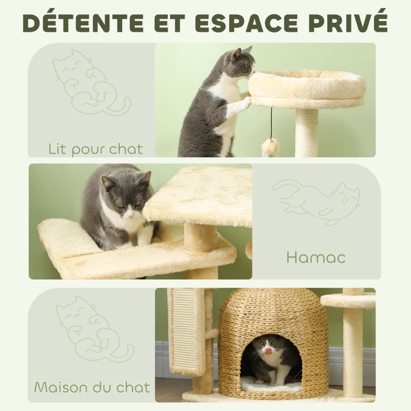PawHut Arbre à chat arbre à grimper pour chat centre d'activités hauteur 112 cm beige