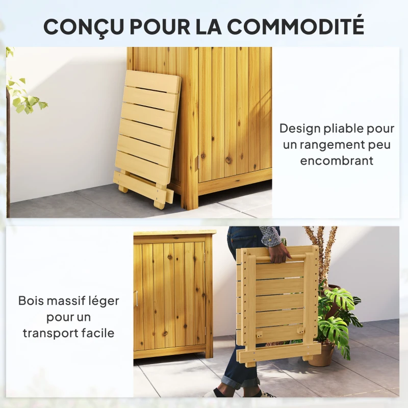 Outsunny Table basse pliante en bois massif table d'appoint pliante légère dessus à lattes 40 x 43 x 40 cm bois naturel