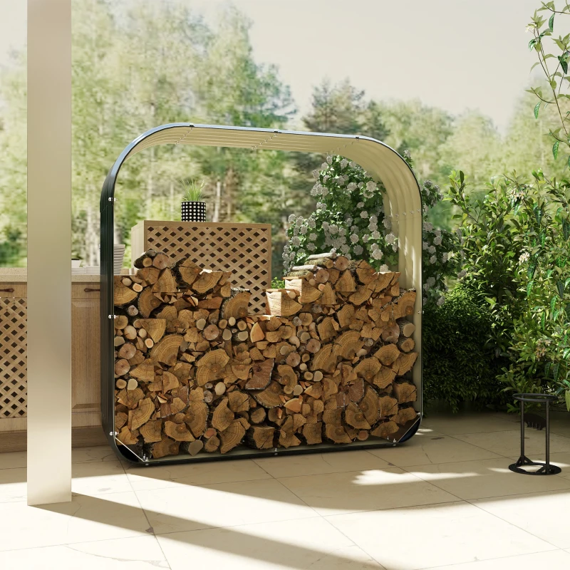 Outsunny Abri bûches de stockage pour bois de chauffage en acier galvanisé ondulé - 145l x 43P x 145H cm