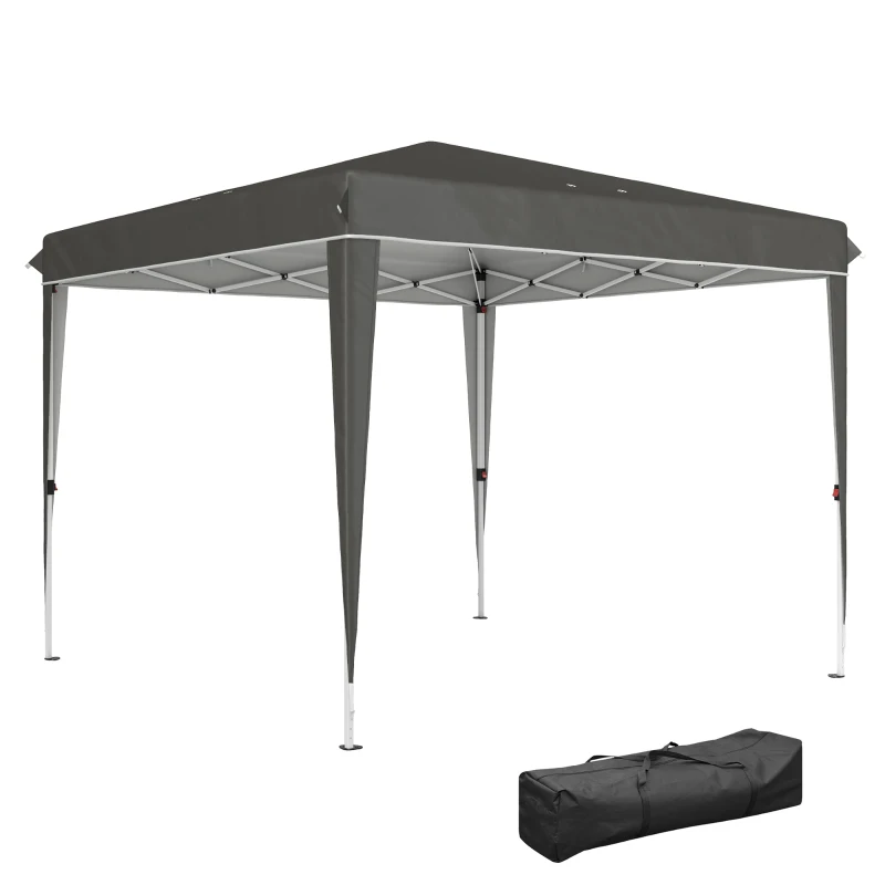 Outsunny 3 x 3 m Tente Pliante avec Sac de Transport, Tente de Jardin Réglable en Hauteur UPF 50+, Gris foncé