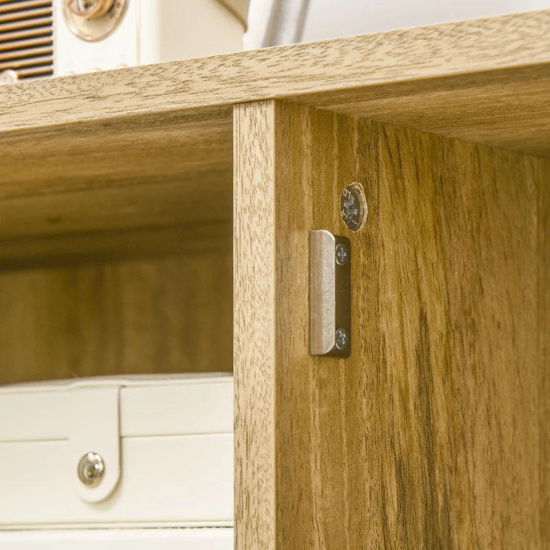 HOMCOM Buffet storage cabinet tall wood and rattan design 2 doors - dim. 90L x 32.5W x 120H cm