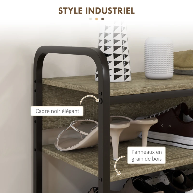 HOMCOM Meuble à chaussures 4 niveaux, meuble de rangement 11 paires de chaussures cadre en métal - 70l x 30P x 65H cm noir
