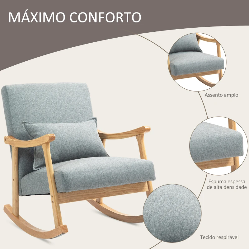 HOMCOM Poltrona Baloiço Moderna Poltrona de Amamentação com Almofada Lombar e Base de Madeira 65x87x84 cm Cinza Claro