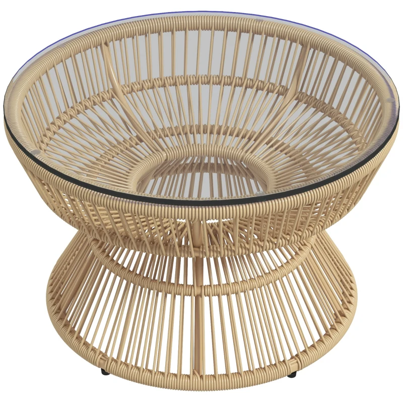 Outsunny Gartencouchtisch rund, Beistelltisch aus Rattan-Optik und gehärteter Glasplatte Ø60 x 37H cm