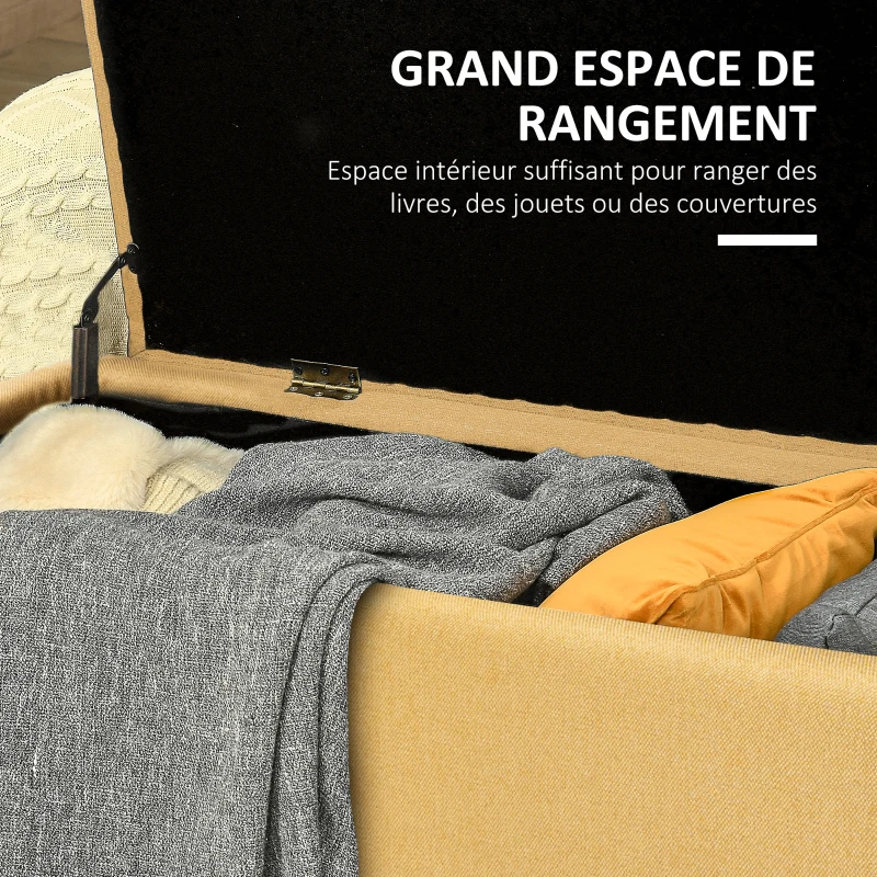 HOMCOM Banc banquette coffre de rangement 2 en 1 en tissu avec pieds en acier noir 101l x 38,5P x 44,5H jaune