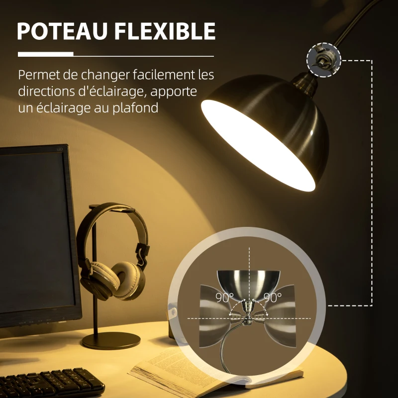 HOMCOM Lampadaire sur pied salon, lampe salon rétro avec abat-jour réglable, interrupteur à pied 42 x 25,5 x 152 cm ton laiton