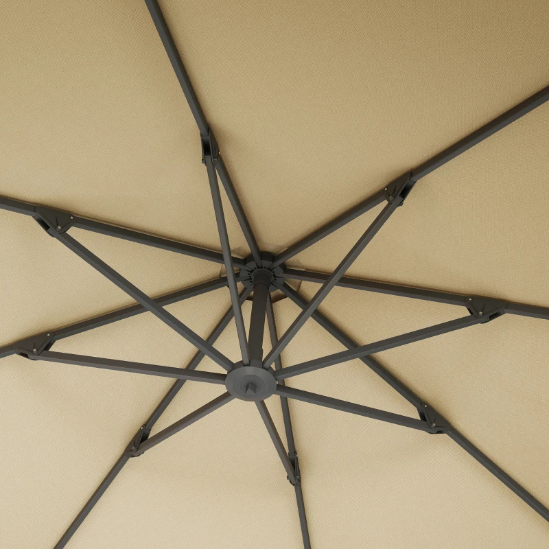 Outsunny 3(m) Garden Cantilever Parasol, Round Overhanging Umbrella with Crank Handle, Cross Base, Aluminium Frame and 360° Rotation, Banana Patio Umbrella for Outdoor Sun Shade, Khaki