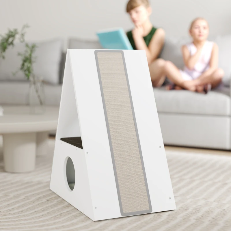 PawHut Maison pour chat 2 niveaux, Lit pour chats d'intérieur avec 2 tapis et 4 griffoirs en sisal, cachette confortable