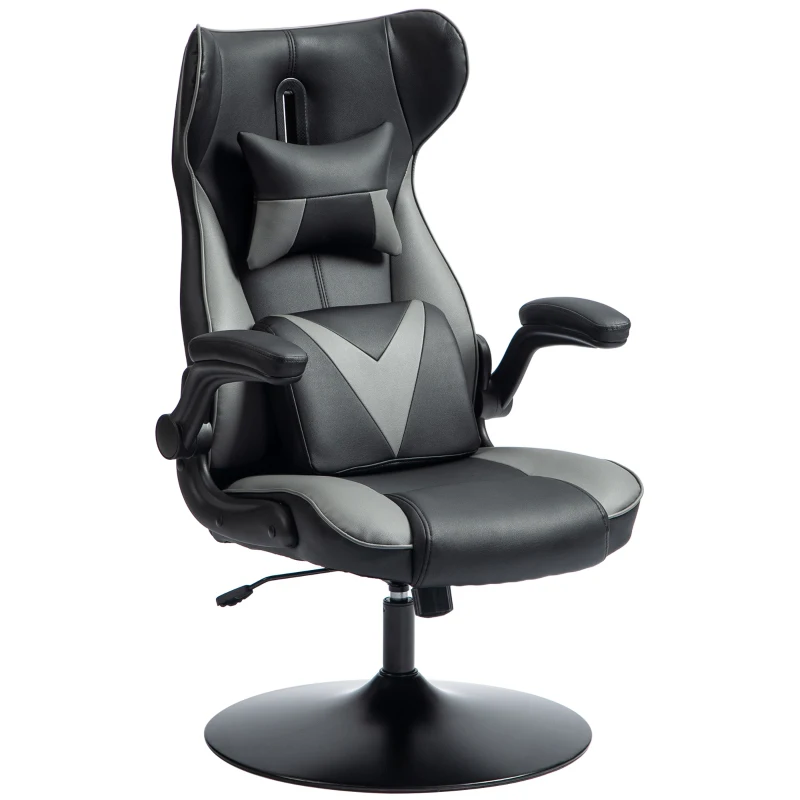 Vinsetto Chaise de Gaming avec Fonction Balançoire, Chaise pivotante, Réglable en Hauteur, Siège Rembourré, Métal, 67 x 71 x 112 cm, Gris