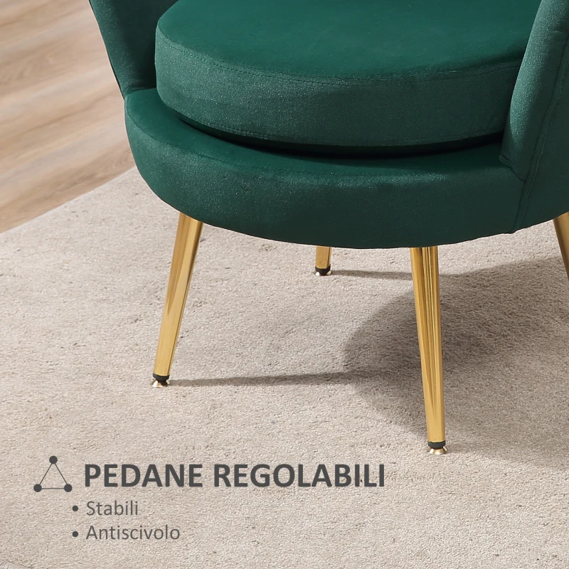 HOMCOM Poltrona Vintage di Design in Velluto Verde Poltroncina da Camera