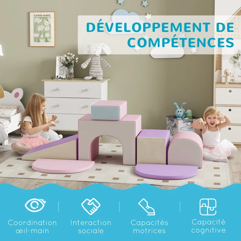 HOMCOM 7PCS Module motricité bébé parcours motricité bébé en mousse EPE pour enfants d'âge préscolaire, multicolore