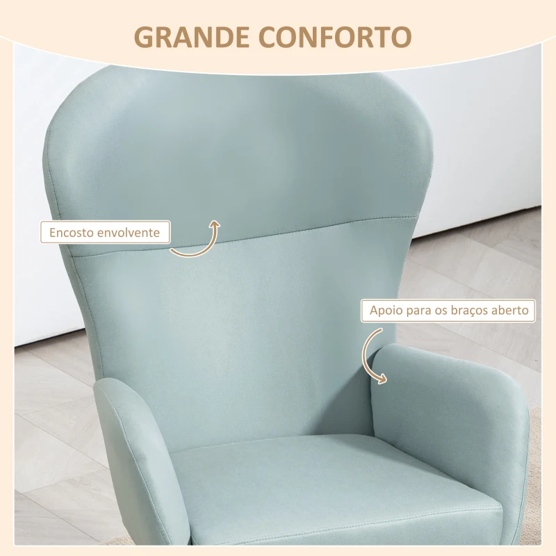 HOMCOM Poltrona Baloiço Estofada em Veludo com Assento Acolchoado Apoio para os Braços e Pés de Madeira de Faia 65x87x102 cm Verde Claro