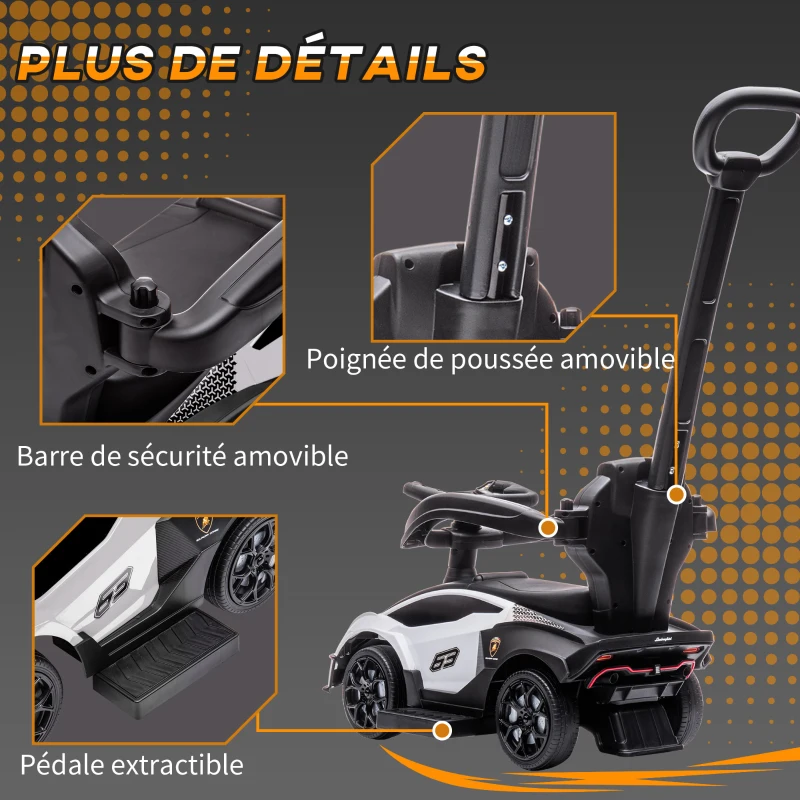 AIYAPLAY Voiture à pousser pour enfants porteur enfants 1 à 3 ans multi-équipée avec poignée de poussée, klaxon et volant, Blanc