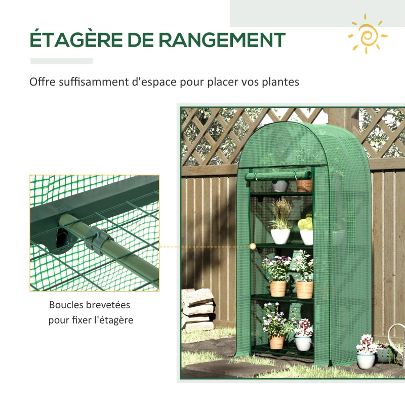 Outsunny Serre de jardin serre de balcon résistante aux UV porte enroulable 4 étagères couverture en PE 80 x 49 x 160 cm vert
