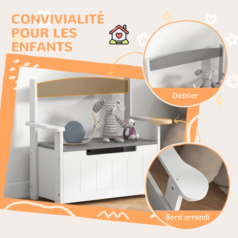 AIYAPLAY Coffre à jouets pour enfants 2 en 1 et banc avec dossier et accoudoirs - vérin pneumatique 68,5L x 34l x 58H cm