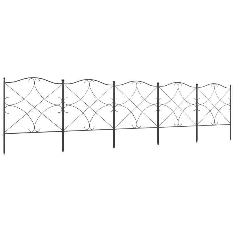 Outsunny 5er Set Dekorative Gartenzäune aus Metall mit Ornamenten 305 x 62 cm Schwarz