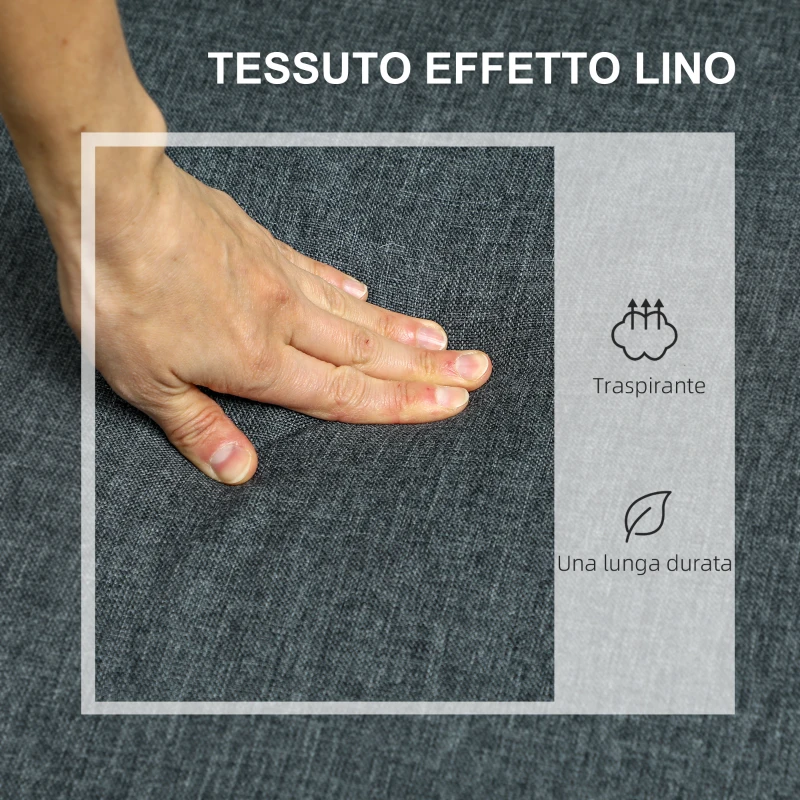 HOMCOM Divano 2 Posti con Spazio Portaoggetti e Cuscini, in Tessuto Effetto Lino e Legno, 135x72x84 cm, Grigio Carbone