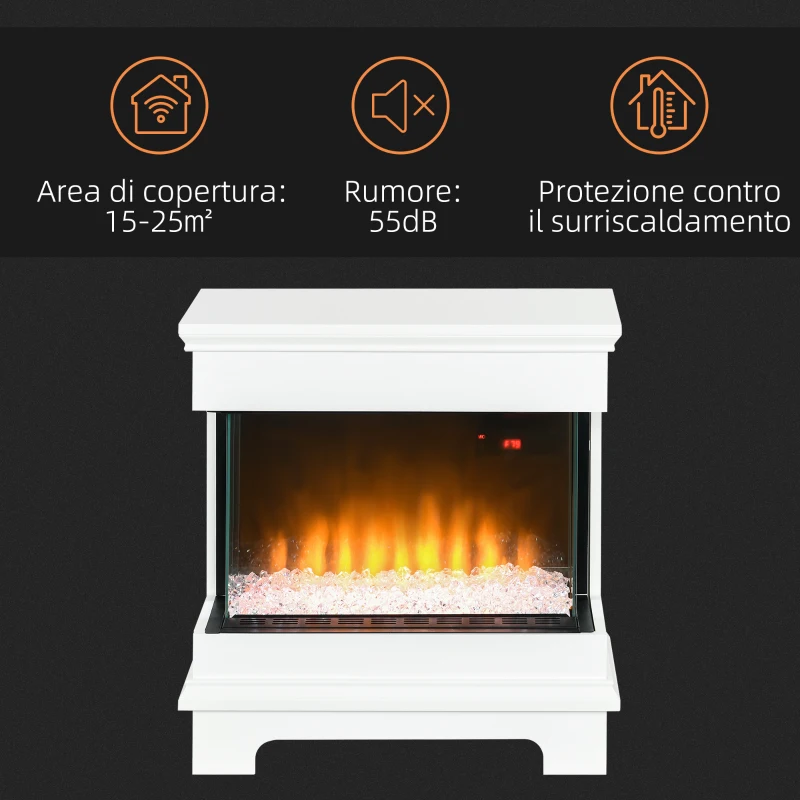 HOMCOM Caminetto Elettrico a 10 Colori con Spegnimento Automatico e Timer da 12h, 61x28x66.5 cm, Bianco