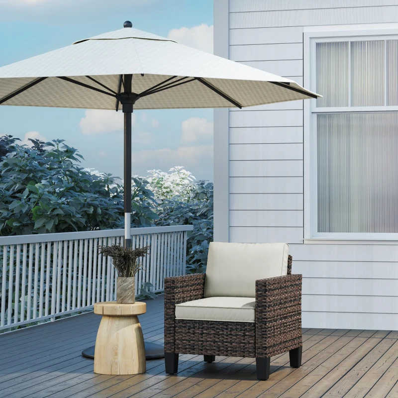 Outsunny Single Rattan Armchair, with Cushions - Brown