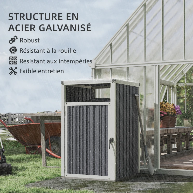 Outsunny Abri pour 1 poubelle 240L cache poubelle extérieur couvercle relevable 180° acier galvanisé 73 x 81 x 122 cm gris foncé