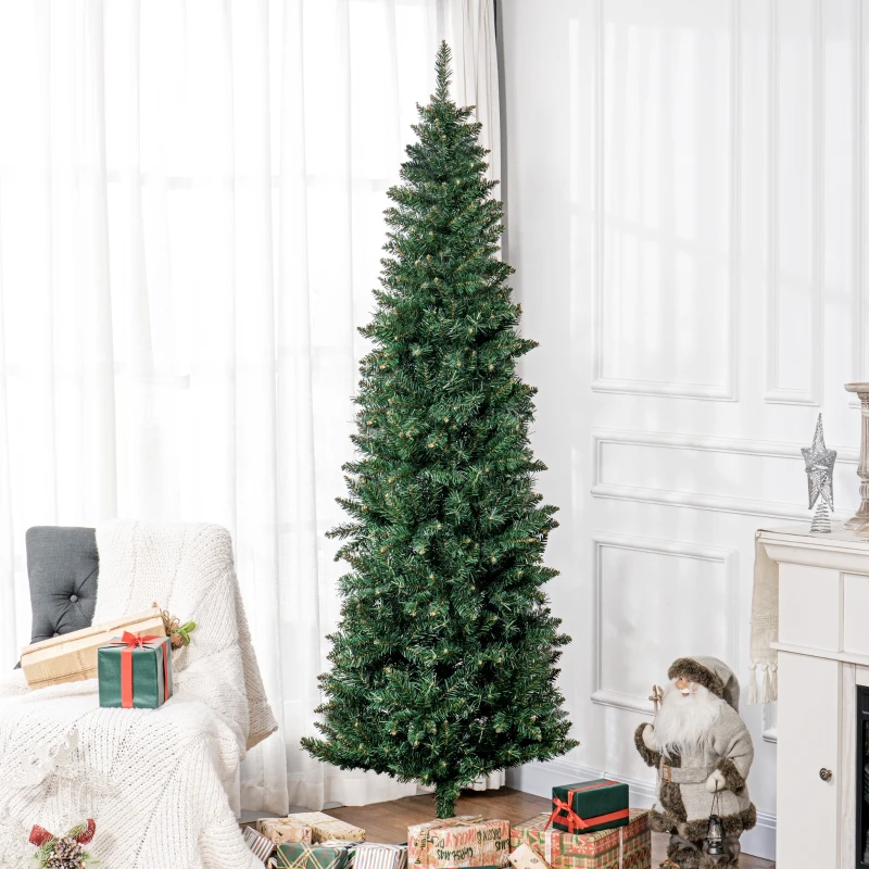 HOMCOM Sapin de Noël Artificiel 210 cm Arbre de Noël Slim avec support en acier pliable, 687 branches épines Vert