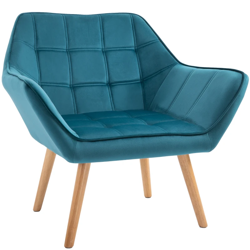 HOMCOM Sessel Wohnzimmer Ohrensessel Loungesessel Relaxsessel mit Gummiholzbeine, Lesesessel mit Samtoptik, Polstersessel für Schlafzimmer, skandinavisch, Hellblau