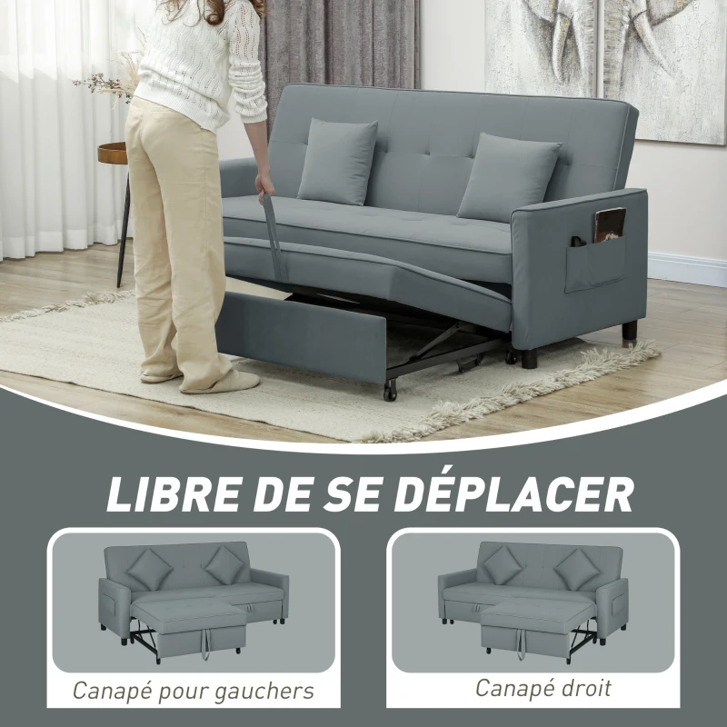 HOMCOM Canapé convertible 3 places canapé-lit clic-clac réversible avec dossier réglable et coussins, 196 x 90 x 89 cm, gris(m-6)