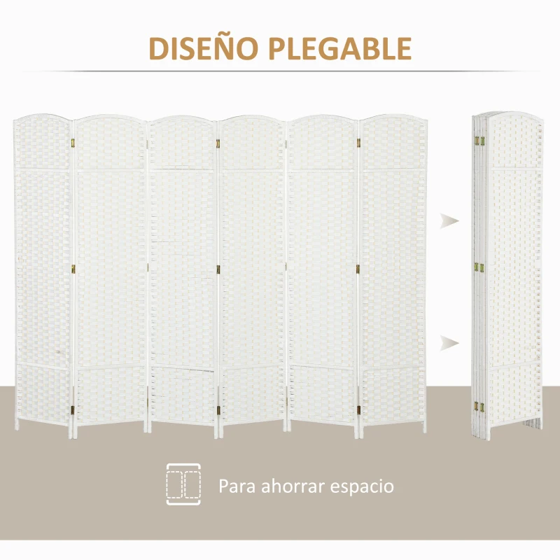 HOMCOM Biombo Separador de Ambientes de 6 Paneles Biombo Plegable 240x170 cm para Salón Dormitorio Oficina Blanco