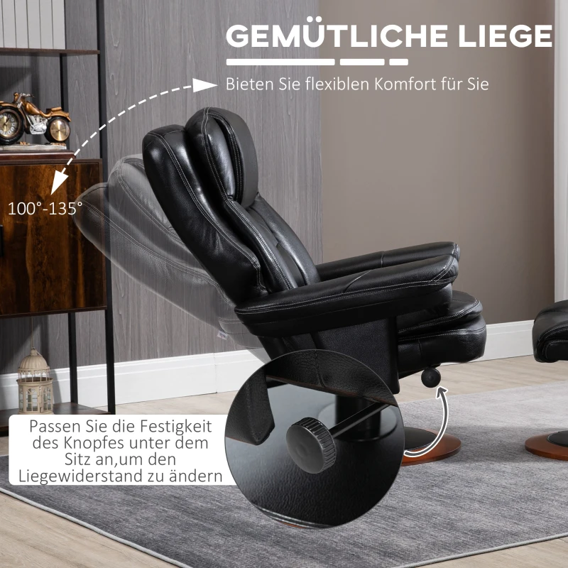 HOMCOM Relaxsessel mit Ottomane, Liegesessel, 360° drehbar, verstellbare Rückenlehen, Schwarz + Braun