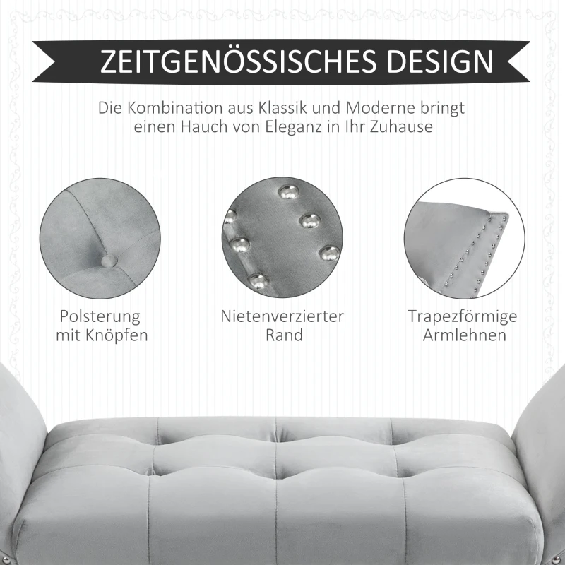 HOMCOM Polsterbank Sitzbank Klavierbank Pianobank mit Samtoptik Bettbank für Schlafzimmer Wohnzimmer, Flur, Gummiholz Hellgrau 114 x 46 x 56 cm