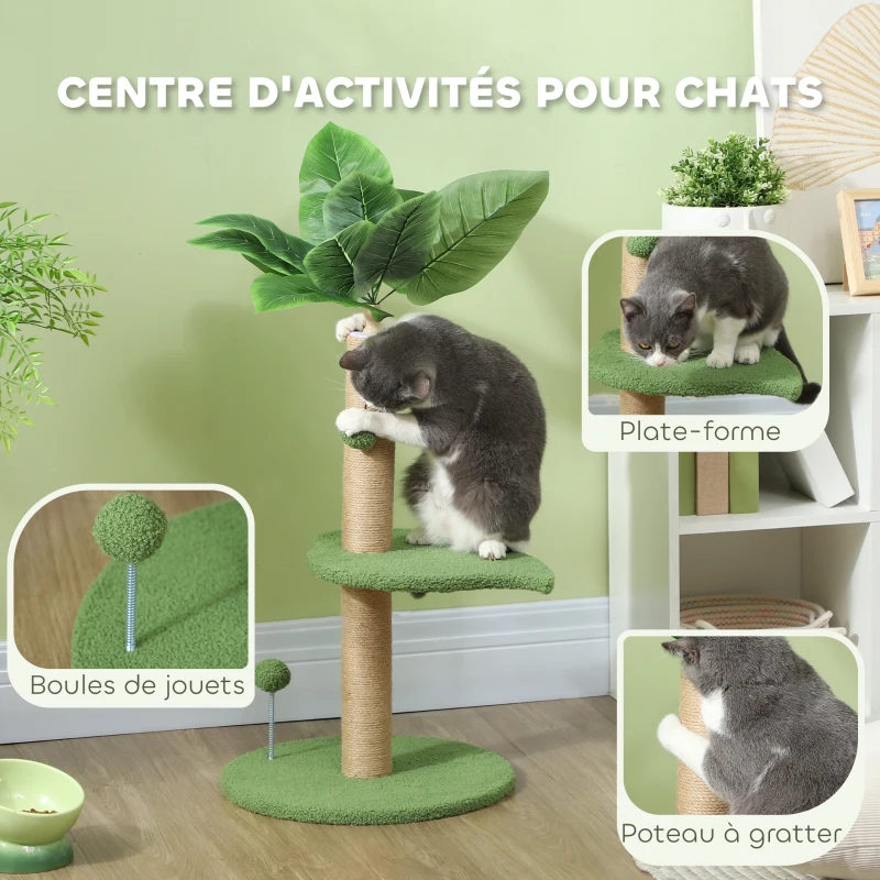 PawHut Arbre à chat arbre à grimper pour chat hauteur 83 cm avec griffoir en jute, balles jouets, plates-formes en peluche