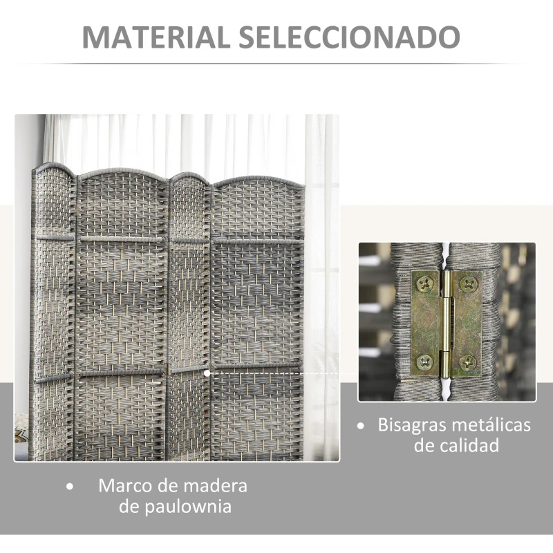 HOMCOM Separador de Ambientes de 4 Paneles Biombo Plegable 180x180 cm Pantalla de Privacidad de Polipropileno Gris Mixto